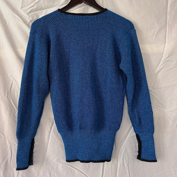 Vintage Blue Metallic Liz Claiborne Pullover Sweater in Size P (Petite) - Picture 5 of 9